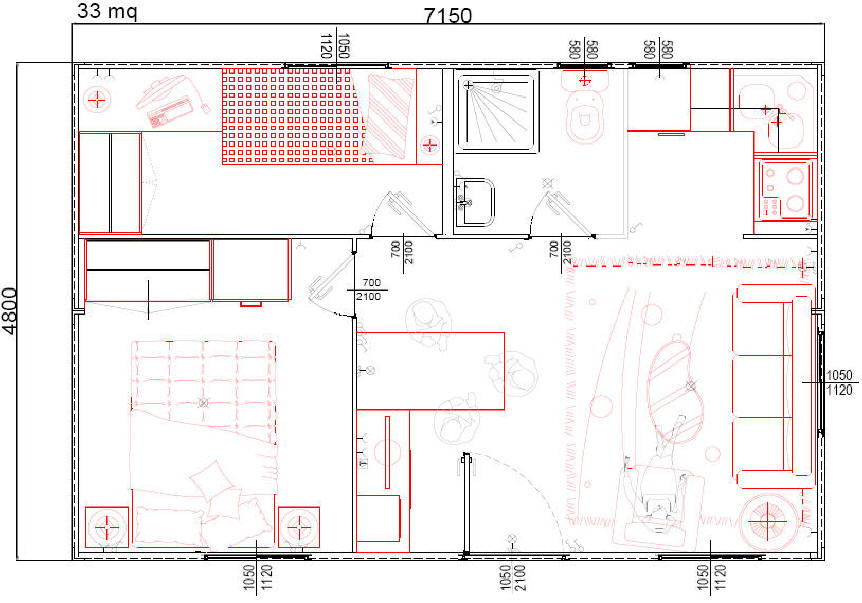 Container monoblocco prefabbricat casetta 7200 x 4800